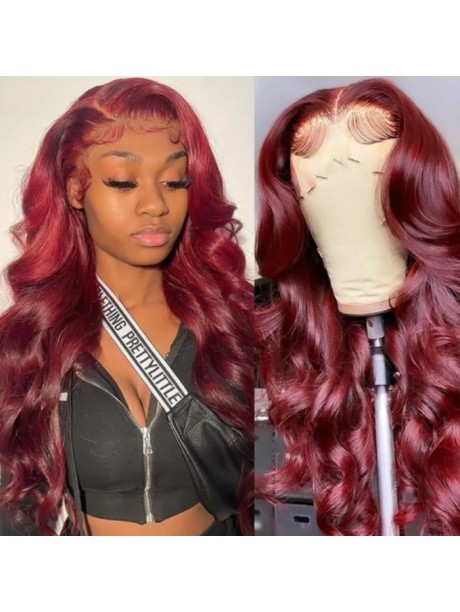 Julia Hair Affordable 99J Burgundy Color Body Wave 13x4 Lace Front Wig 150% Density And 180% Density Pre Plucked Red Human Hair Wigs Flash Sale