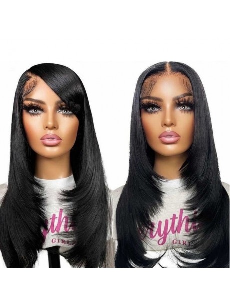 Julia Bigkane's Same Hair 90's Inspired Layer Cut 13x4 Lace Front Straight Human Hair Wig With Pre Plucked Hairline