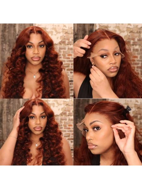 Julia Hair Affordable Brownish Red Human Hair Body Wave Wigs 13X4 Colored Transparent Lace Front Wigs 150% Density