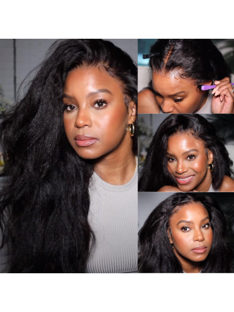 Julia Affordable 13X4 Lace Front Silk Press Kinky Straight Wig Human Hair Wigs With Pre-Plucked Natural Hairline For Sale