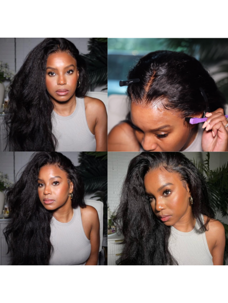 Julia Hair Affordable 13X4 Lace Front Silk Press Kinky Straight Wig Human Hair Wigs With Pre-Plucked Natural Hairline For Sale 150% Density