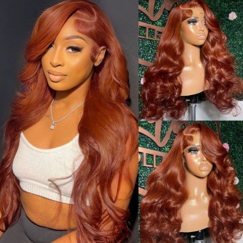 Julia Hair Affordable Body Wave 13x4 Copper Brown Lace Front Wig Pre-plucked Colored Natural Human Hair Wigs for Women