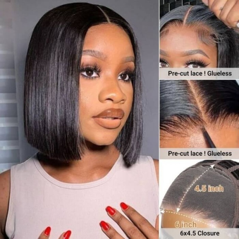 Image of Julia Hair Wear And Go 6x4.75 Pre-Cut Lace Natural Black Glueless Straight Bob Wig