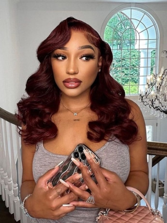 Julia Hair Affordable Brownish Red Human Hair 13x4 Lace Front Body Wave Wigs 7x5 Bye Bye Knots Human Hair Wig 150% Density