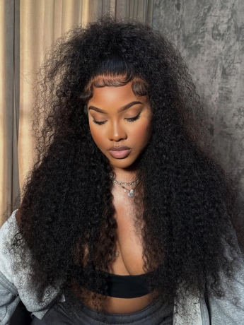 Julia Hair 13x4 Lace Front Wig 4C Natural Kinky Edges Wig |Bye Bye Knots Wig 7x5 Glueless Pre Cut Lace Kinky Curly High Volume Glueless Human Hair Wigs