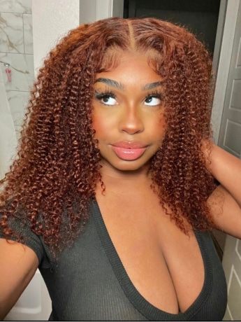 Julia Hair Put On And Go 6x4.75 Pre Cut Lace Wig Bye Bye Knots Reddish Brown Glueless Jerry Curly / Kinky Curly Human hair Flash Sale