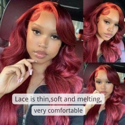 99j-burgundy color body wave 13x4 lace front wig
