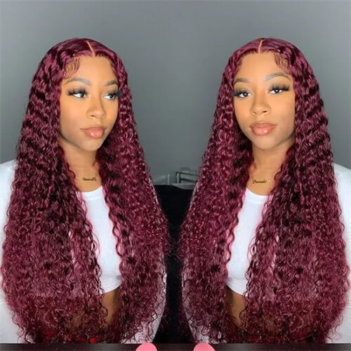 Curly Burgundy Lace Closure Wigs