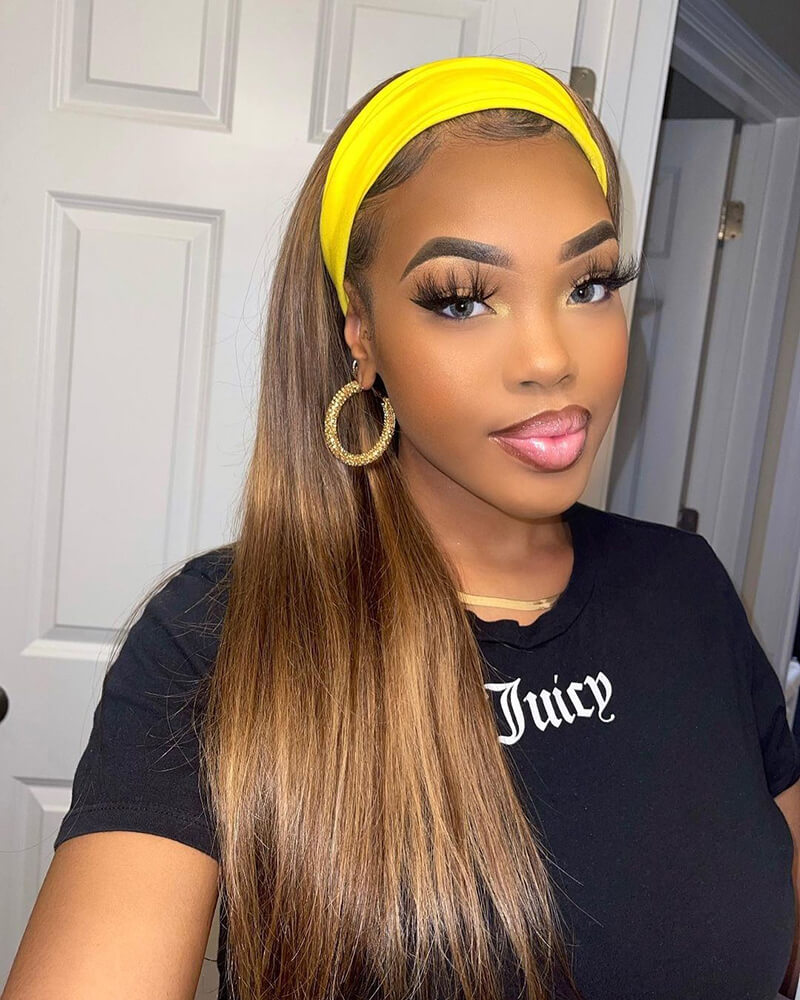 highlight blonde straight headband wig