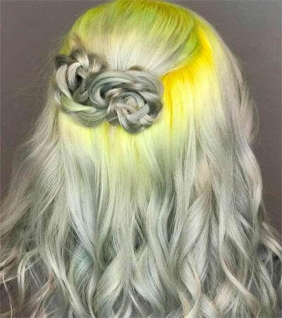Julia Salt And Pepper Hair With Neon Yellow