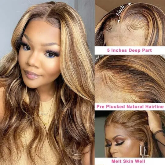brown color body wave highlight wig