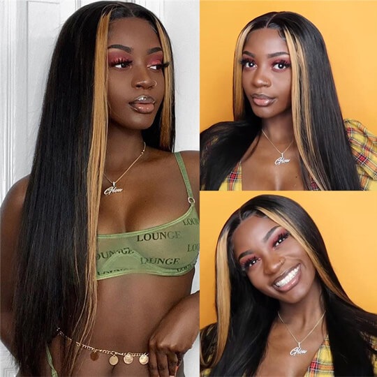 highlight straight ombre wig