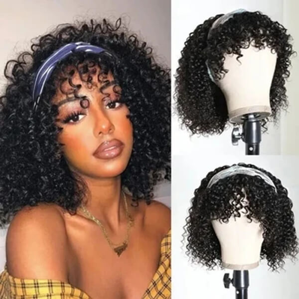curly headband bob wig with bangs