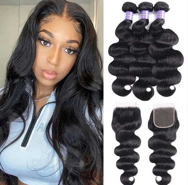 7A body wave hair bundles with closure