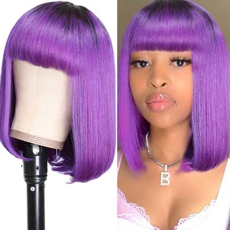 purple bob lace wig with bang