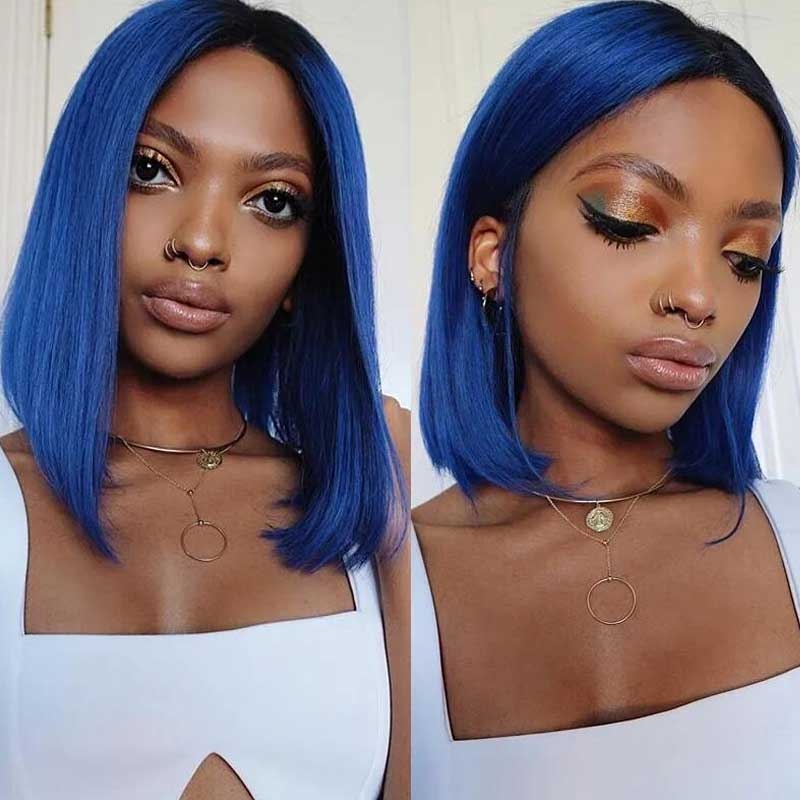 blue bob lace front wig