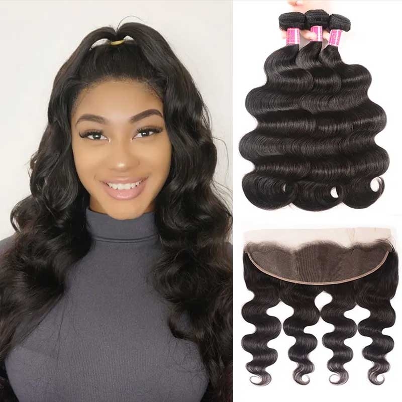 body wave lace frontal with hair bundles