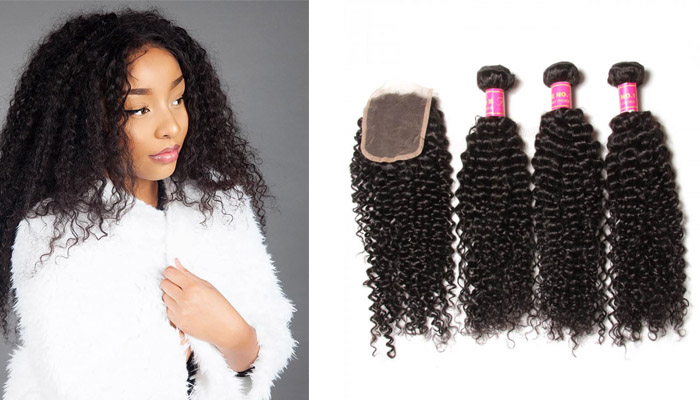 virgin curly hair 3 bundles with clsoure