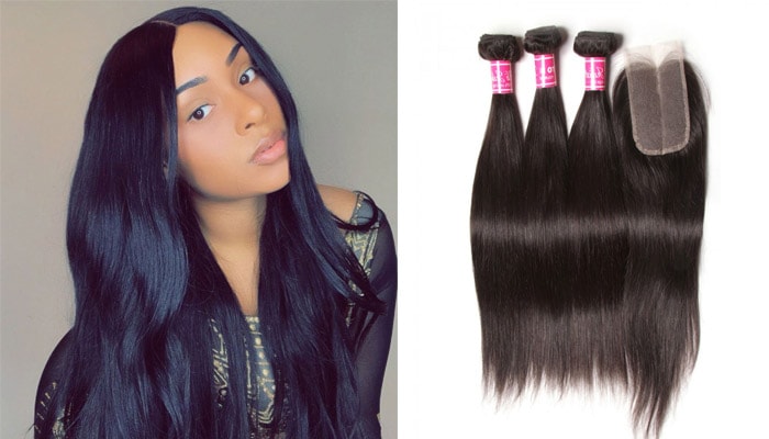 virgin straight hair 3 bundles with clsoure