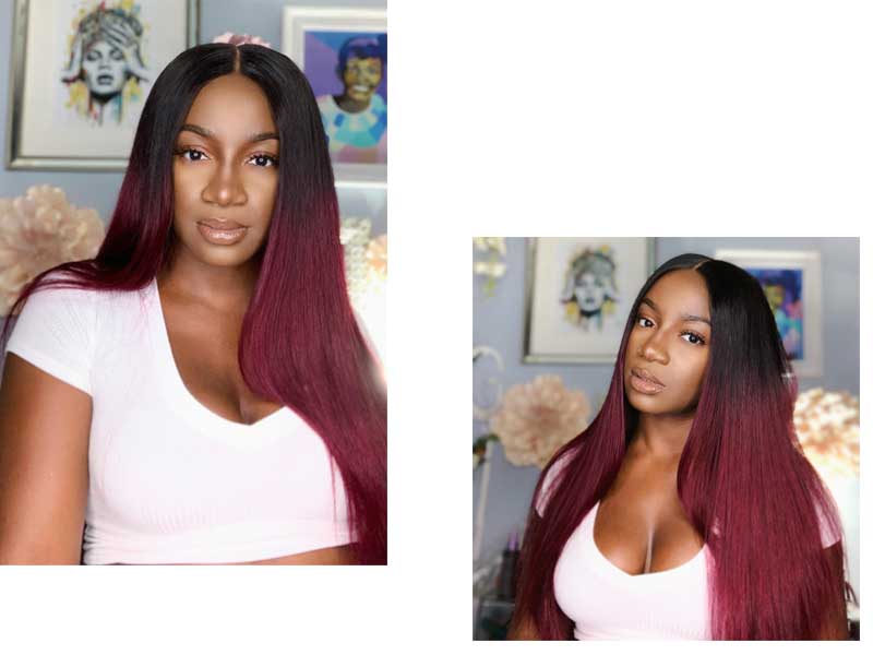 burgundy T part wig