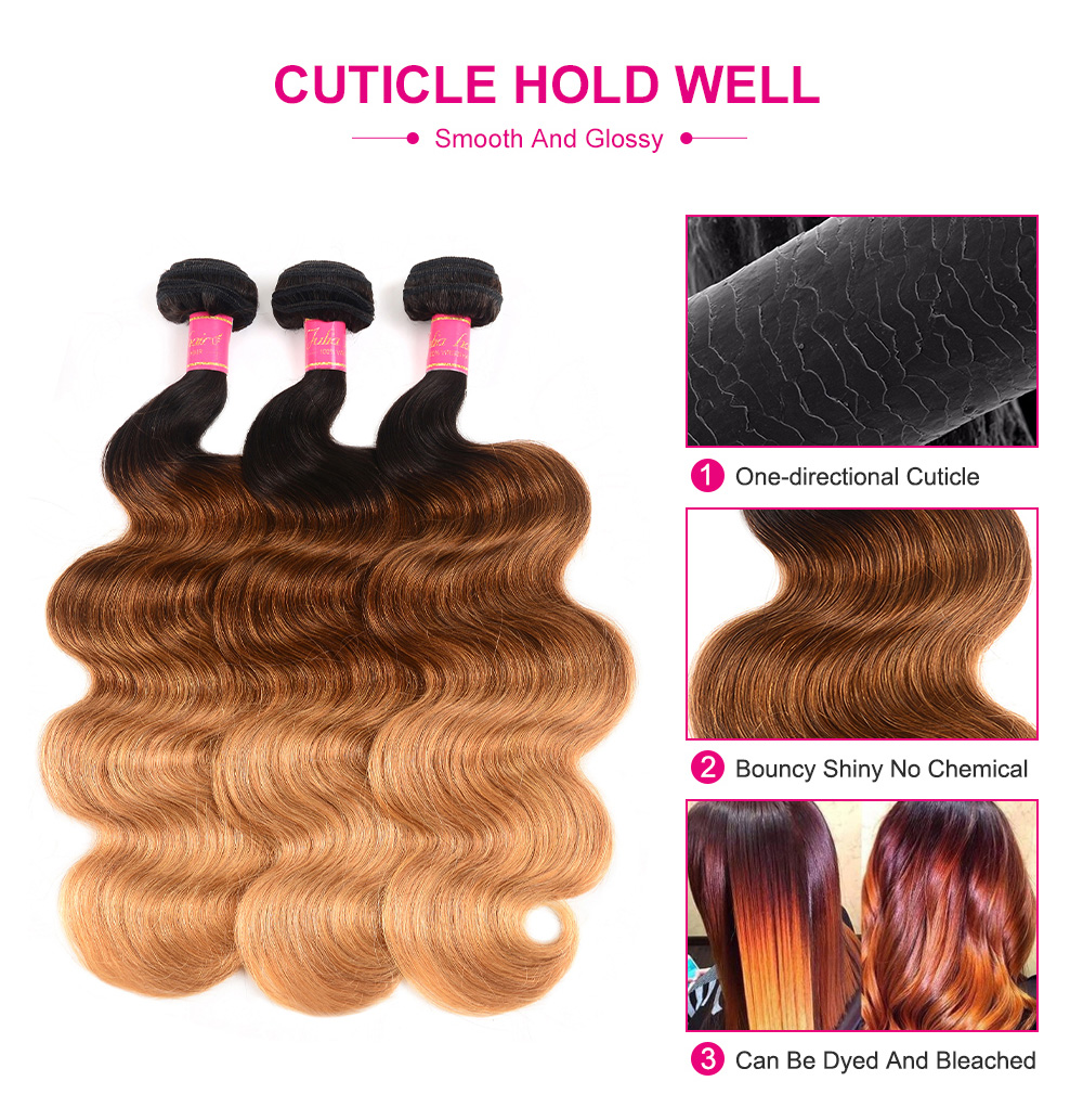Julia Balayage Hair Color Virgin Hair 3 Bundles Body Wave 1B/30# Highlights Ombre Color