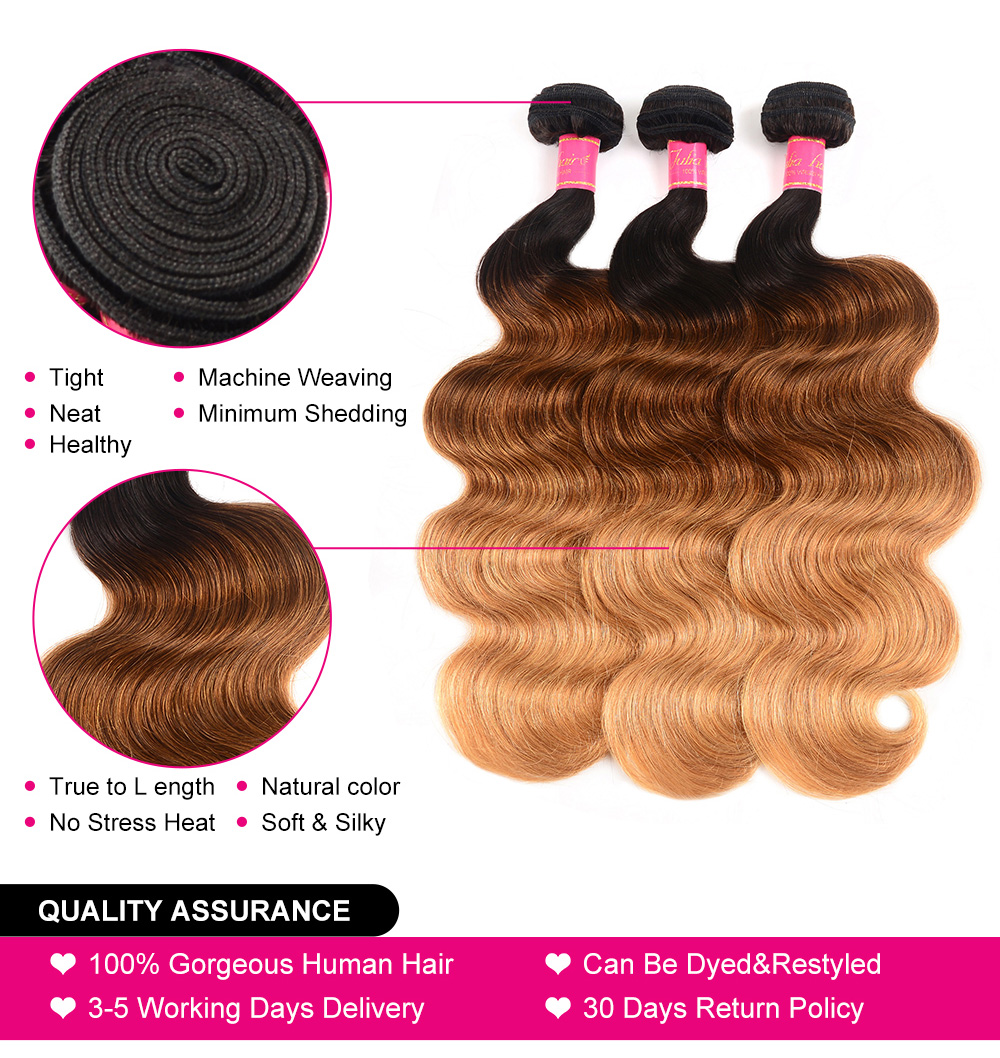 Julia Balayage Hair Color Virgin Hair 3 Bundles Body Wave 1B/30# Highlights Ombre Color