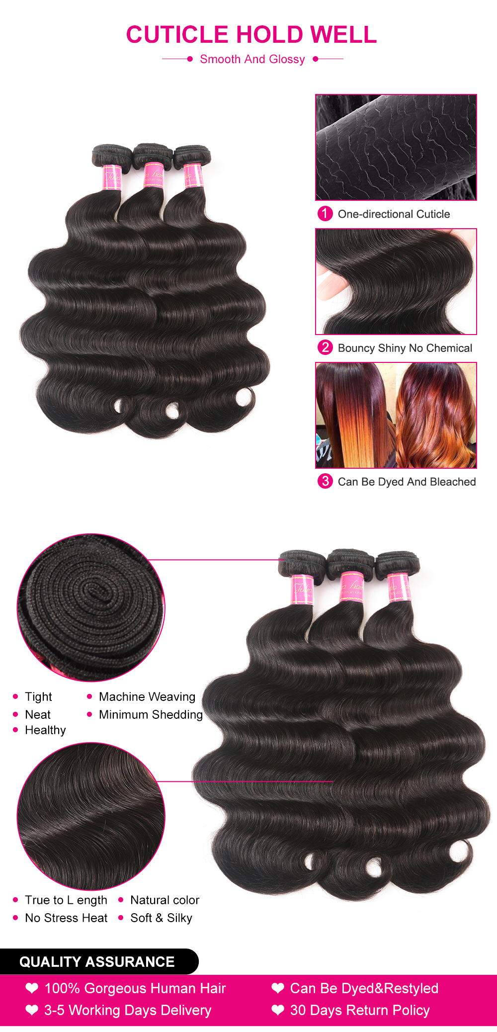Julia 3 Bundles Virgin Body Wave Hair Bundles Super Soft 100% Human Hair Natrual Hair Weave