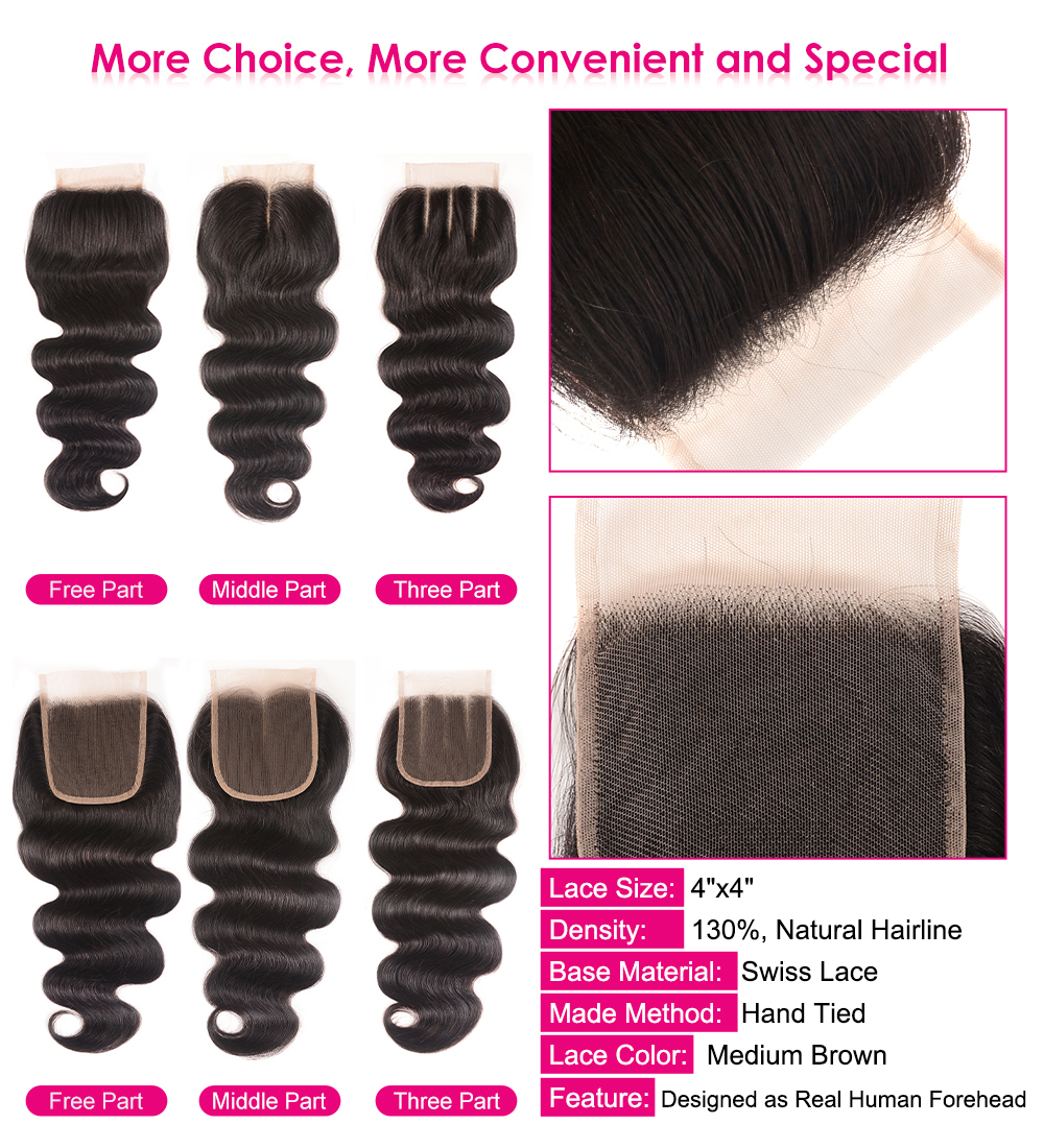 Julia Hair 3 Bundle Deals Virgin Body Wave Brazilian Hair Weave With Lace Closure