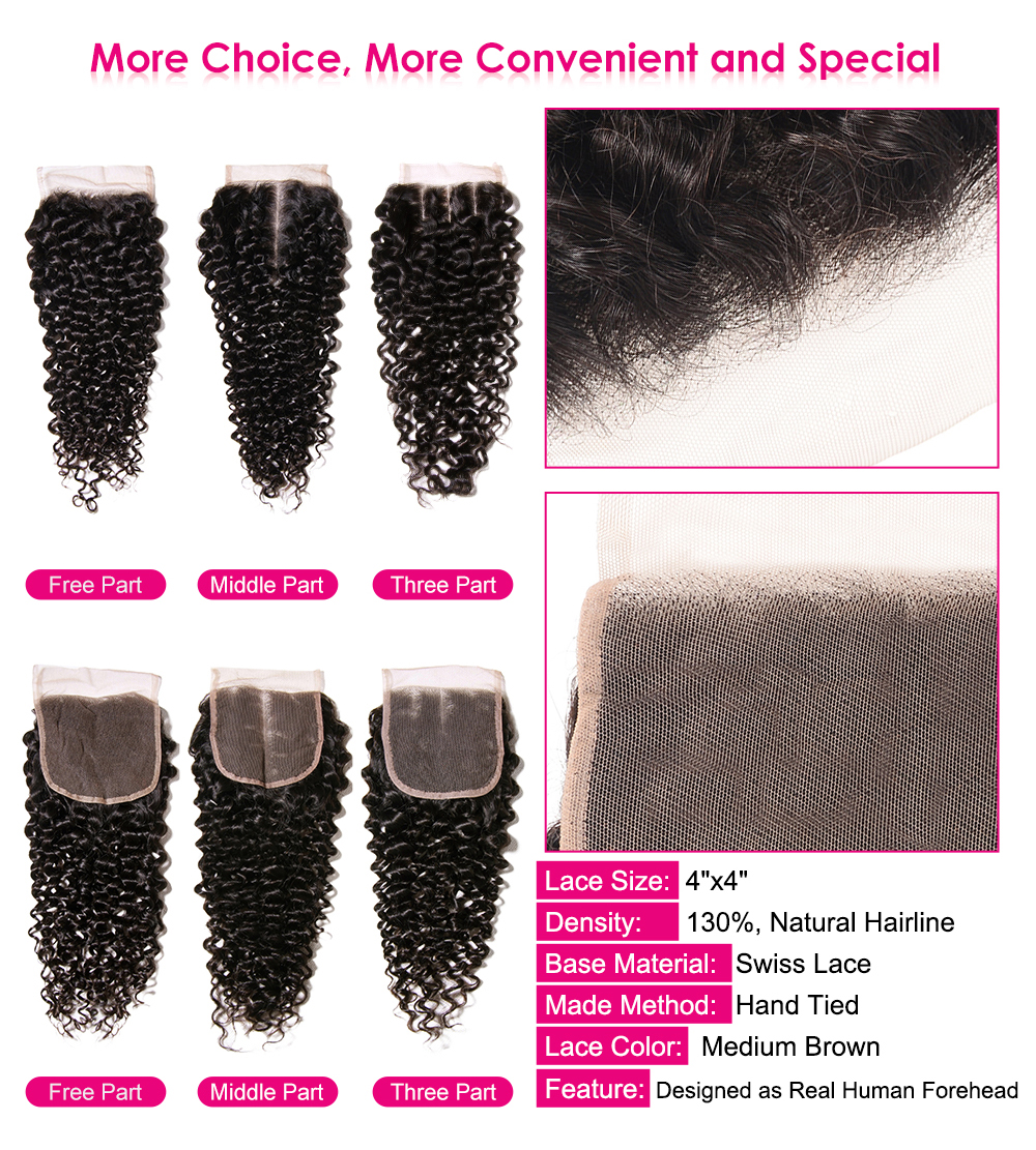 Julia 4 Bundles Unprocessed Brazilian Curly Virgin Hair Bundles With Lace Closure