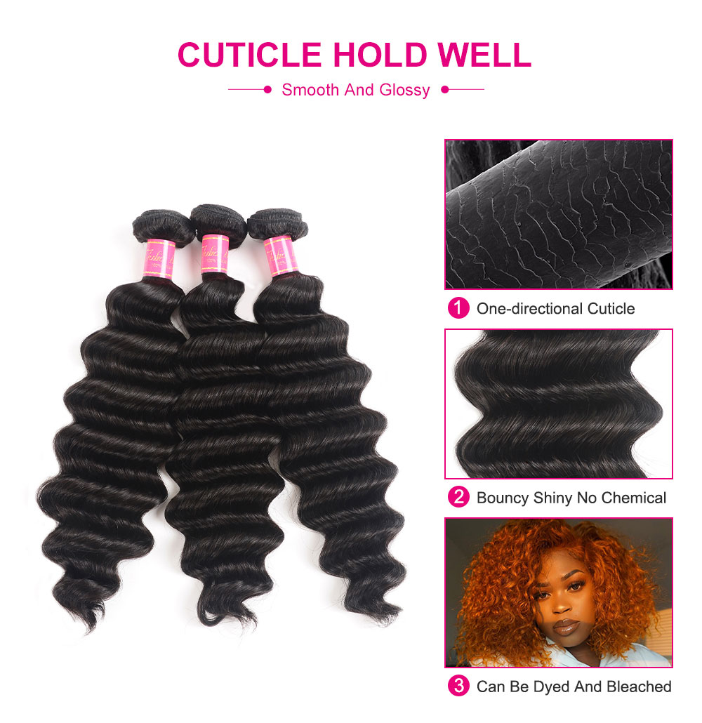 Julia 3 Bundles Loose Deep Human Hair With Lace Frontal Best Human Hair Extension Loose Deep Hair