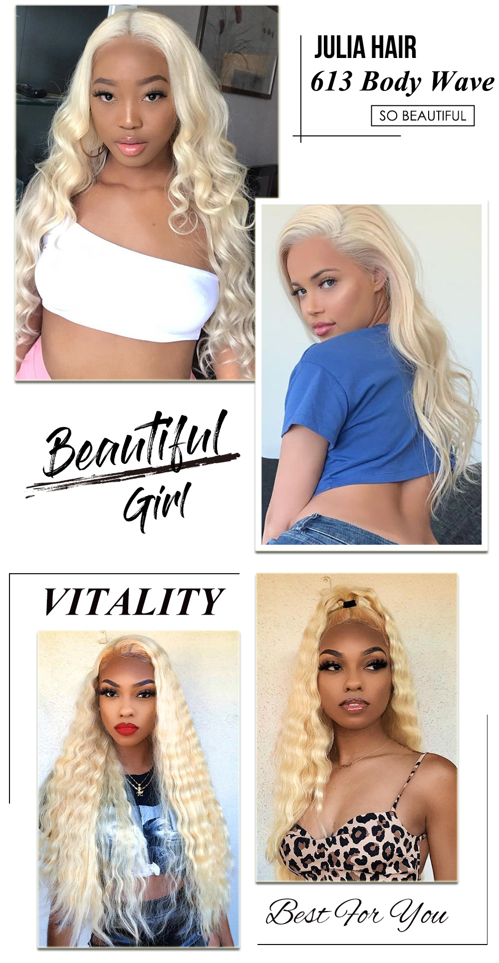 Julia Hair 613 Honey Blonde Color Body Wave Transparent Lace Front Wigs Pre Plucked Water Wave / Curly Wigs For Women