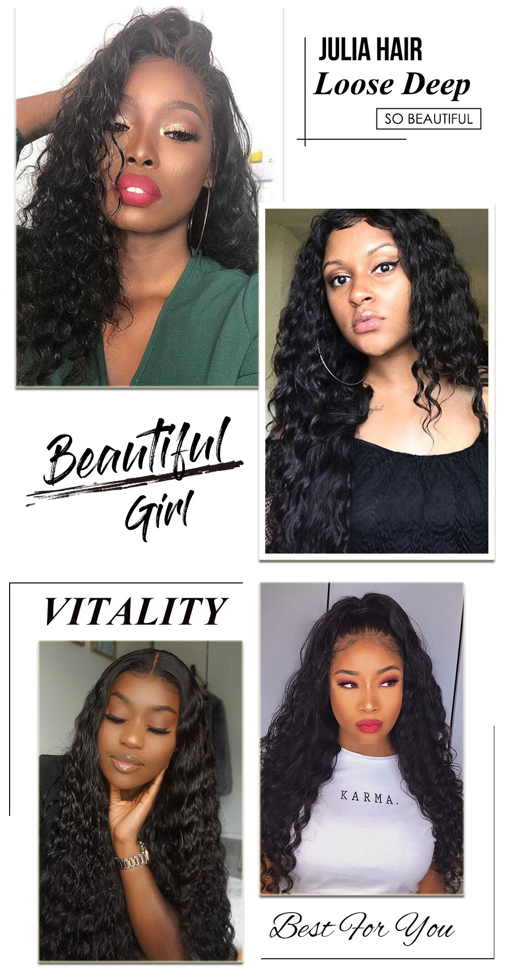 Julia 3 Bundles Loose Deep Human Hair With Lace Frontal Best Human Hair Extension Loose Deep Hair