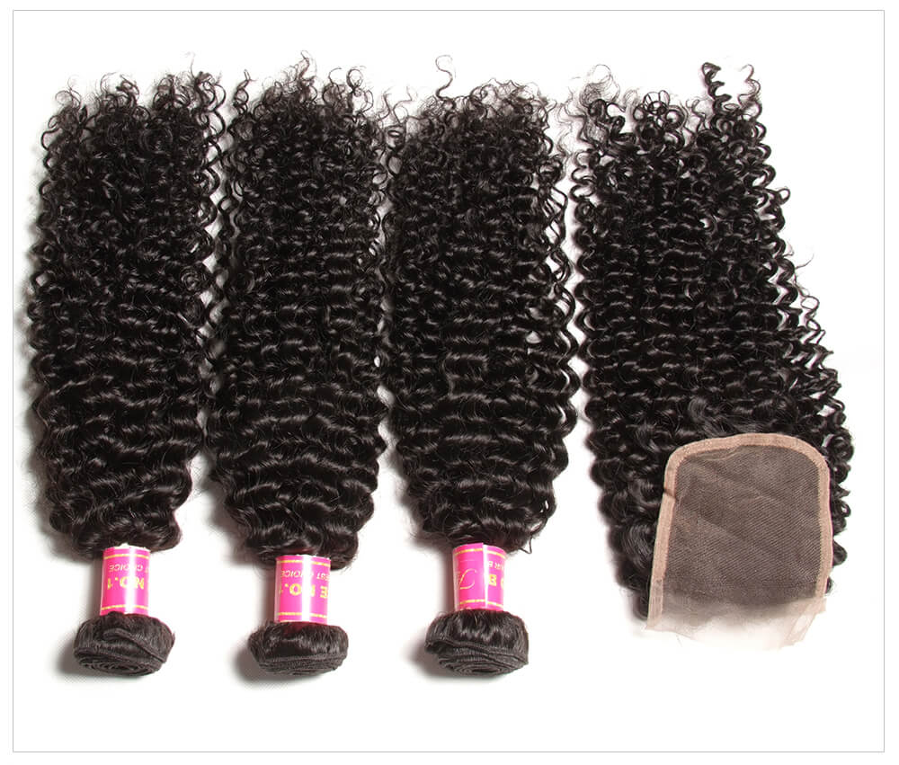 Julia Hair Virgin Jerry Curly Malaysian Hair Weave 3 Bundles with Lace Closure 100% Human Virgin Hair Unprocessed