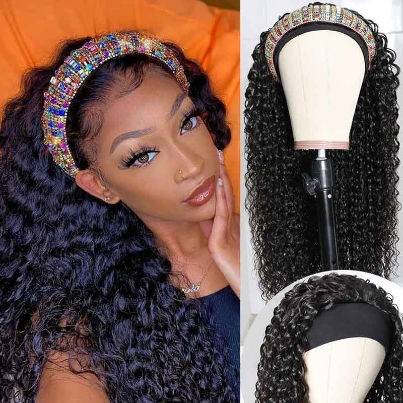 curly wave headband wigs