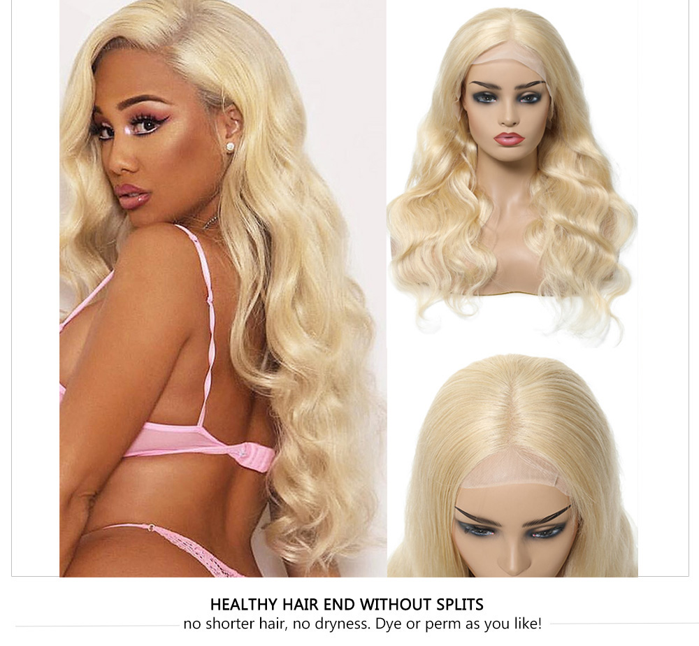 Julia Hair 613 Honey Blonde Color Body Wave Transparent Lace Front Wigs Pre Plucked Water Wave / Curly Wigs For Women