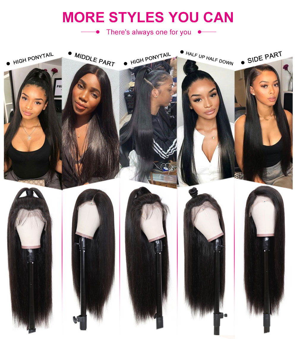 Julia 150% Density Straight Human Hair Wig With Pre Plucked Hairline 13x4 Transparent Lace Frontal Wig