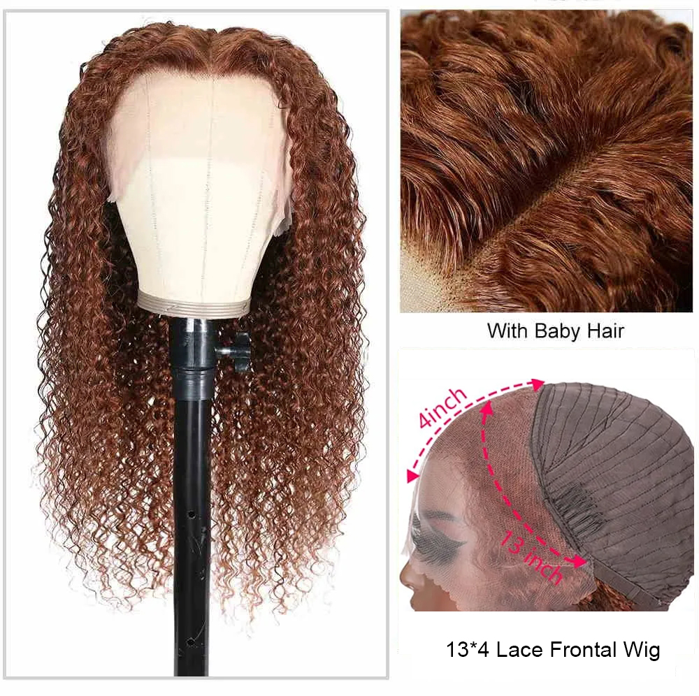 Julia #30 Brown Ginger Color Jerry Curly Wigs 13*4 Transparent Lace Frontal Pre Plucked Natural Hairline Wig Flash Sale