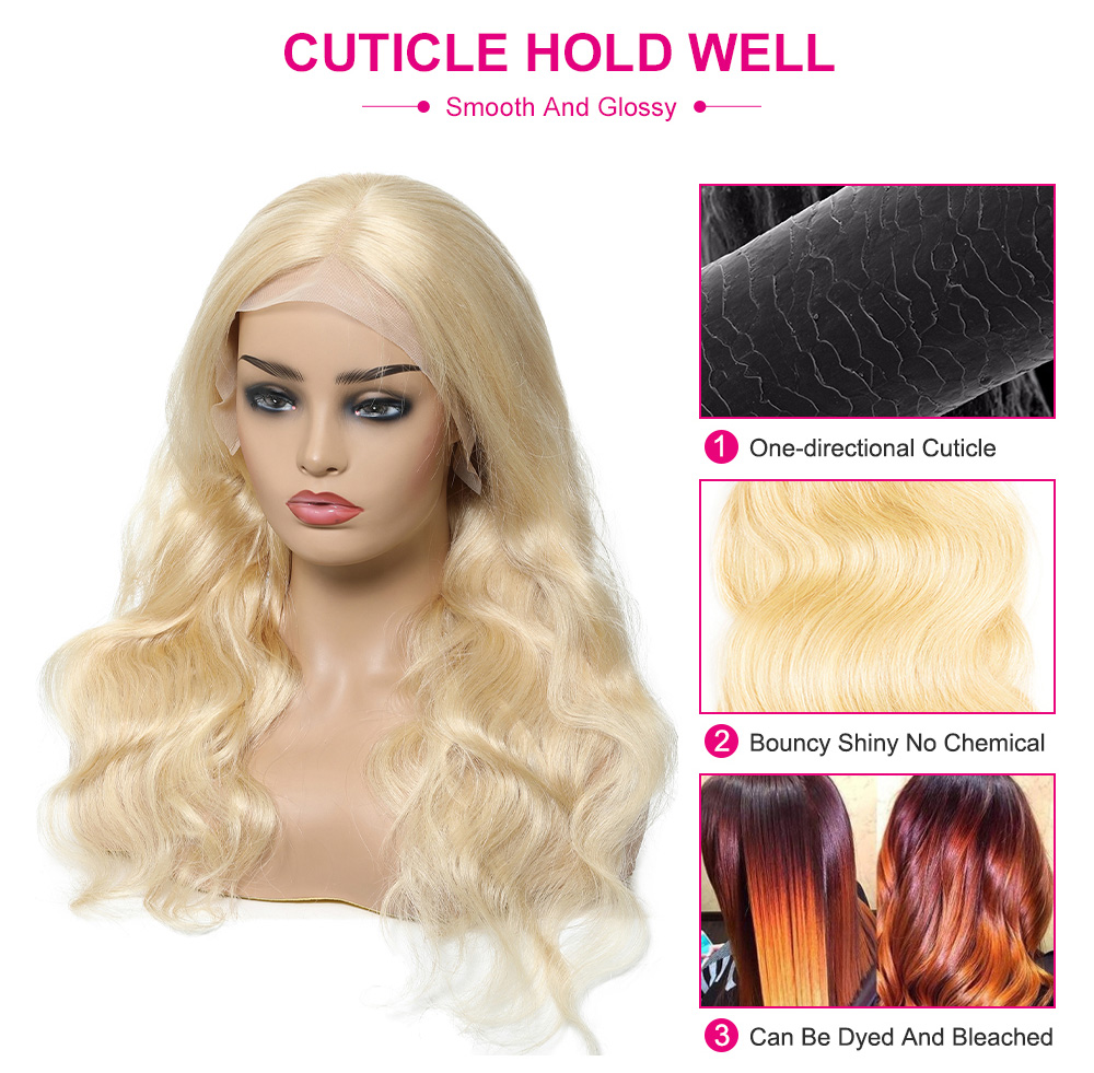 Julia Hair 613 Honey Blonde Color Body Wave Transparent Lace Front Wigs Pre Plucked Water Wave / Curly Wigs For Women
