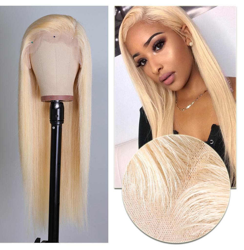 Julia Blonde Color 150% Density Blonde Long Real Human Hair Straight Wig 13x4 Lace Front Wig