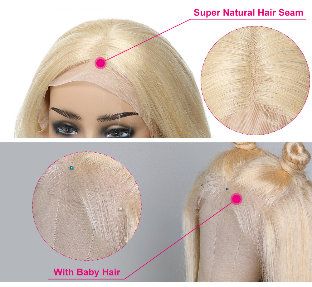 Julia Hair Transparent 13x4 Lace Frontal Blonde Straight Human Hair Wigs Pre Plucked 10A Virgin Human Hair Wig With Baby Hair