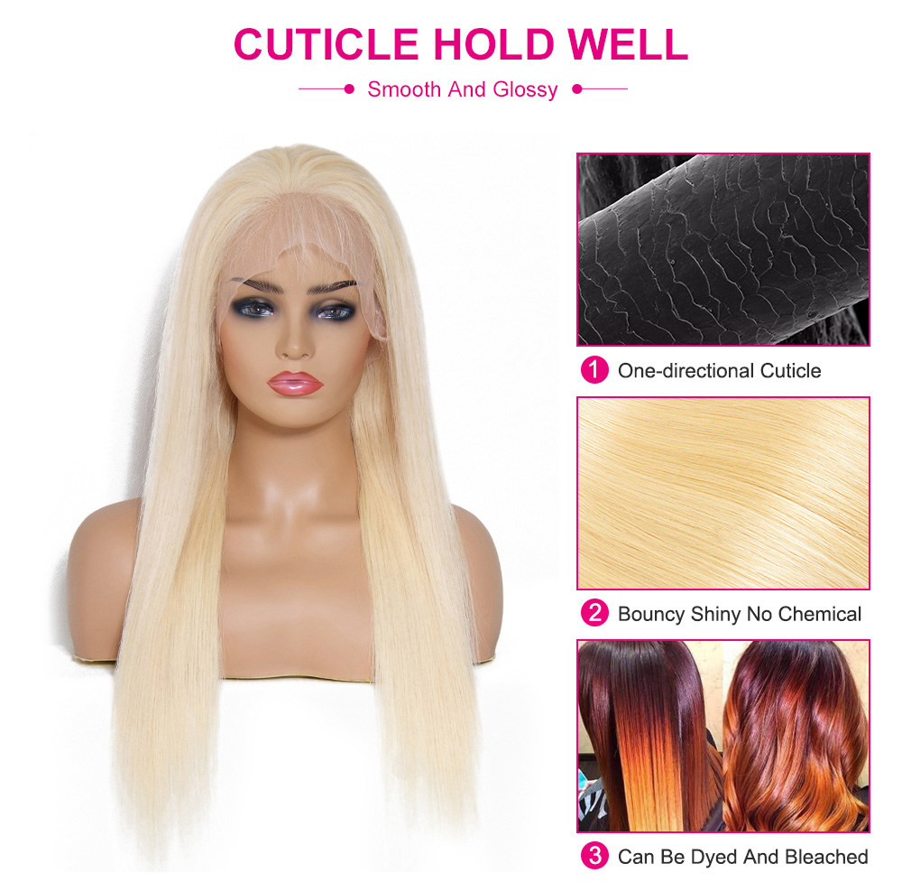 Julia Blonde Color 150% Density Blonde Long Real Human Hair Straight Wig 13x4 Lace Front Wig