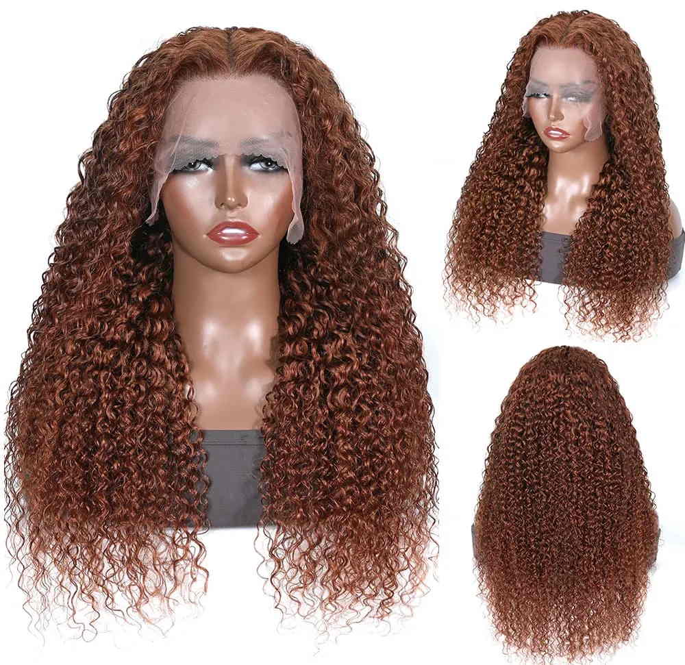 Julia #30 Brown Ginger Color Jerry Curly Wigs 13*4 Transparent Lace Frontal Pre Plucked Natural Hairline Wig Flash Sale
