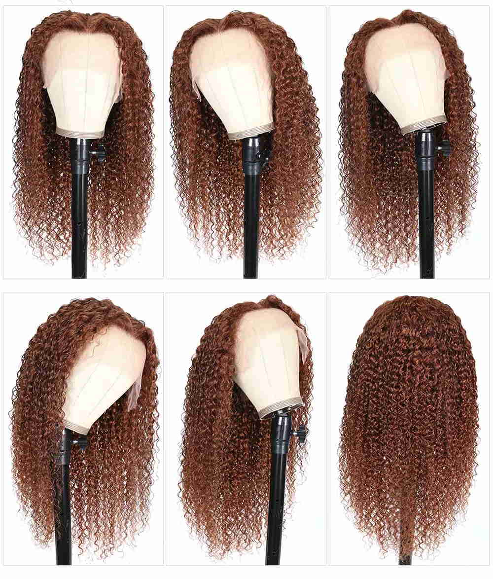 Julia #30 Brown Ginger Color Jerry Curly Wigs 13*4 Transparent Lace Frontal Pre Plucked Natural Hairline Wig Flash Sale