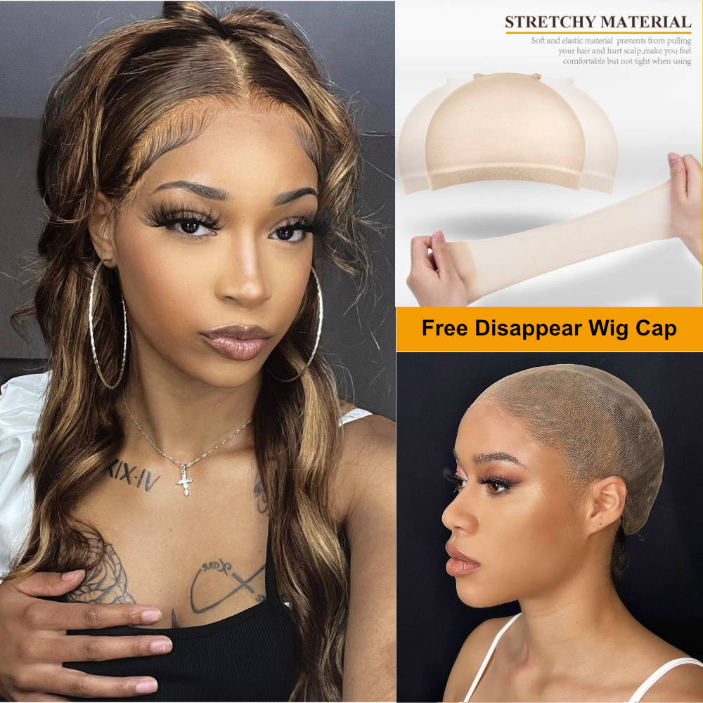 Julia Hair Affordable Honey Blonde Highlights 13x5 T Part 13x4 Lace Front Wig Body Wave Glueless 6x4.75 Pre-Cut Transparent Lace Wear Go Wigs
