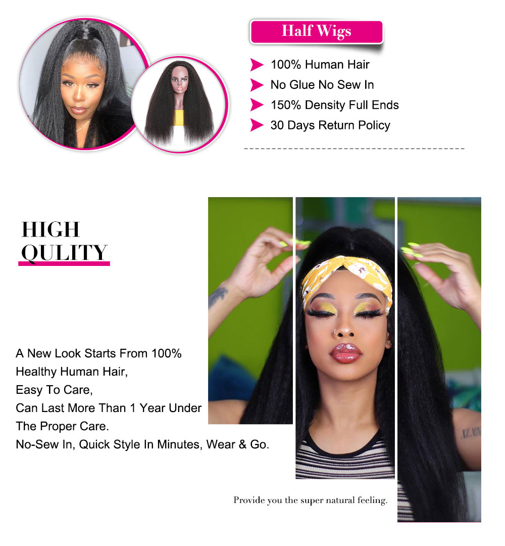 16 Inch Highlight Straight Headband Wigs Gluless Human Hair Wigs For Free