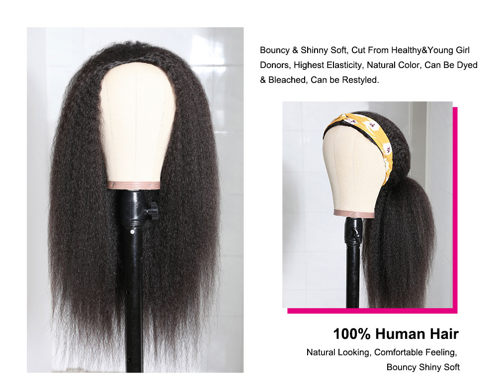 16 Inch Highlight Straight Headband Wigs Gluless Human Hair Wigs For Free