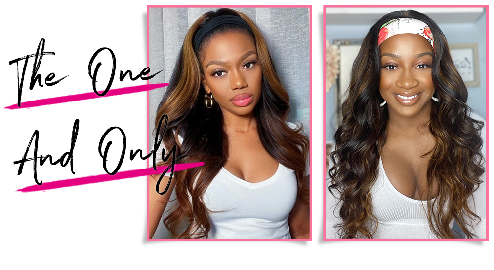 Julia Hair Highlight #FB30 Body Wave Headband Wigs With Scarf Attached High Quality No Glue No Sew In
