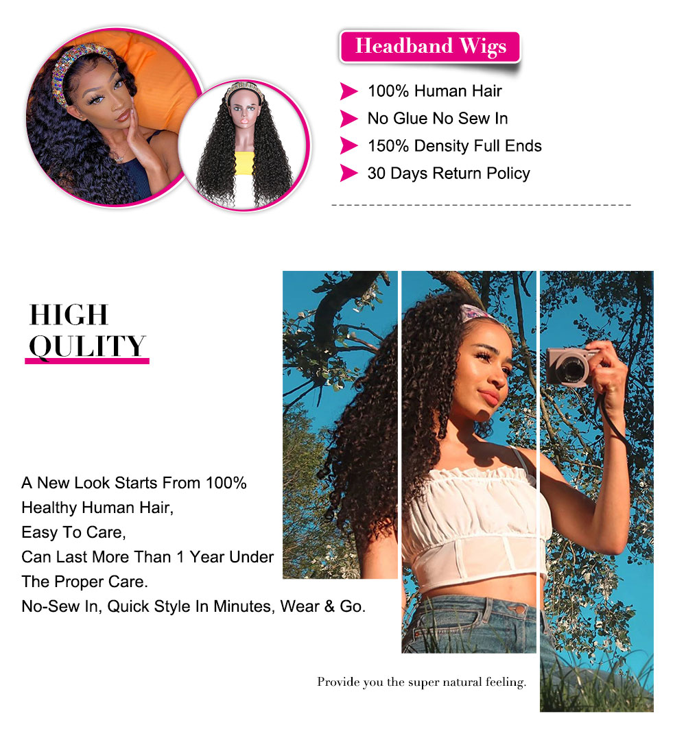 Julia Hair Quality Curly Hair Headband Wigs 100% Human Hair Brazilian Wigs Glueless Natural Color