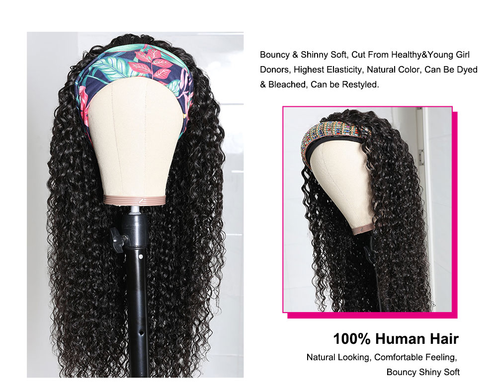 Julia Hair Quality Curly Hair Headband Wigs 100% Human Hair Brazilian Wigs Glueless Natural Color