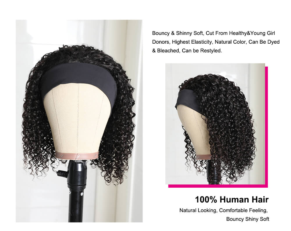 Julia Hair Curly Wave Short Bob Headband Wigs 100% Human Hair Natural Black Headband Wigs For Sale
